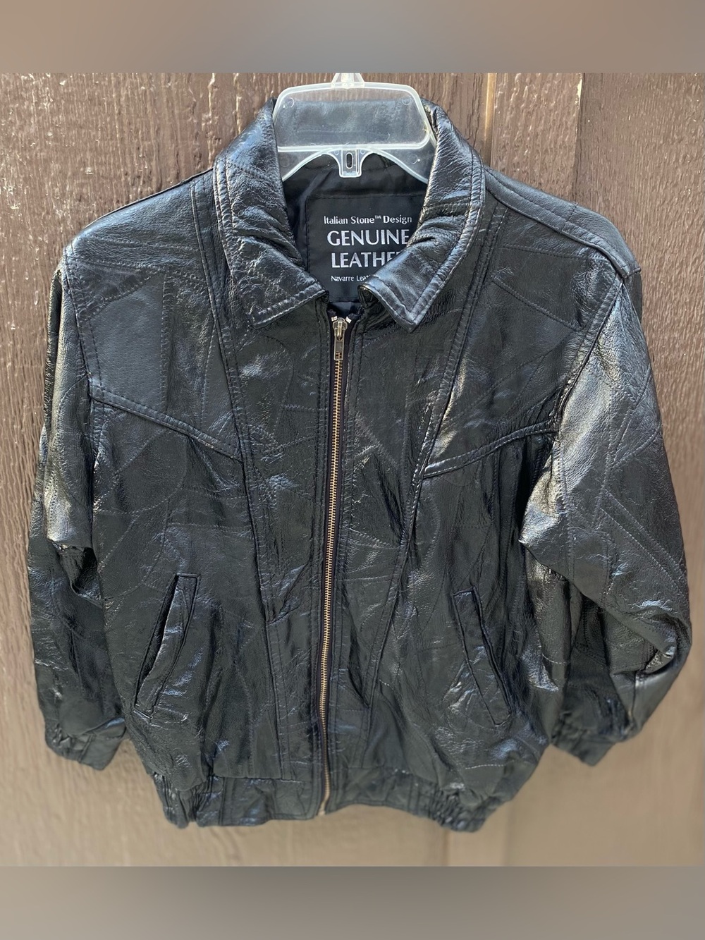 vintage Navarre Leather Co. Italian Stone Design black patchwork leather bomber